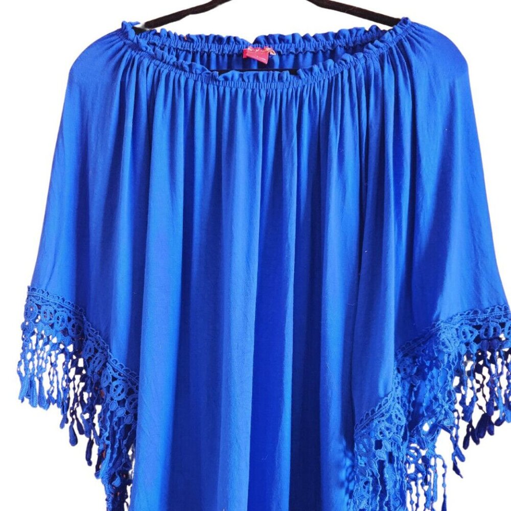 Sunny Leigh Royal Blue Size S Loose Fit Blouse with 3/4 Length Flutter Sleeves